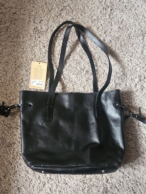 NWT Patricia Nash Heritage Kemble Black Leather Tote Bag Purse Suede Lining